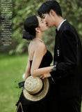 2025 New studio color yarn theme photography couple photo black wedding dress black yarn art photo photo clothing