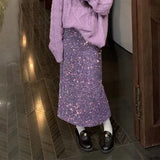 2025 Sparkling sequined rear split skirt women's high waist and thin autumn and winter advanced straight skirt versatile small man