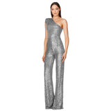 popular new women's sleeveless shoulder onesie  fashion high waist design sequined jumpsuit wholesale