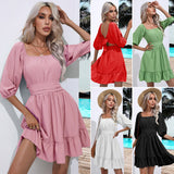 GREATNFB  Popular Real Shot Ruffled Square Collar Dress Lace Skirt Women's Summer New   Cross Border Women's Clothing