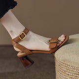 greatnfb Artistic Retro Metal Belt Square Buckle  Spring and Summer New Thick High Heels Ankle-Strap Buckle Sandals Women's Hair Generation