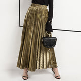 GREATNFB 2020 Spring and Summer New Pleated Skirt Long Skirt Wholesale European and American plus Size High Waist Big Swing Golden Beach Skirt for Women