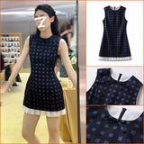 2025 spring and summer new high-end design sense pure desire temperament wind sleeveless plaid pleated hip-wrapped dress M1012