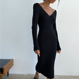 GREATNFB 2025 Knitted hip-wrapped dress front and rear V-neck pit strip sweater dress