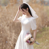 2025 Going out light wedding dress  satin  simple small dress daily certificate registration Xiaobai