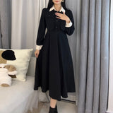 2025 Hepburn style fashion women's skirt  spring new women's  black Korean drama wear fake two-piece suit women