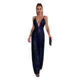 2025 jumpsuits summer women's clothing, deep v backless sequined jumpsuit  sleeveless suspender jumpsuit wholesale