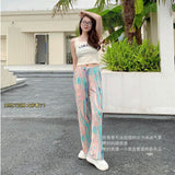 greatnfb Summer New Tie-Dyed Pleated Wide-Leg Pants Women's High Waist Thin Straight Organ Pants Casual Loose Draggle-Tail Trousers Women's