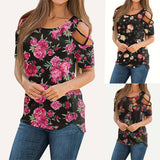 GREATNFB  Summer New Top Women's  Hot Sale plus Size Women's T-shirt Slim Slimming Flower Print off-Shoulder Short T-shirt