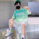 GREATNFB Boys' Summer Suit  New Quick-Drying T-shirt Sportswear Handsome Children's Casual Summer Print Two-Piece Suit