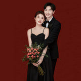 2025 Studio photo theme clothing on the run princess light wedding dress travel photo black suspender satin dress small dress spring