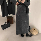 2025 Spot winter new design sense high waist skirt women's fashion temperament thin sequins hip-wrapped versatile long skirt women