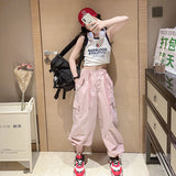 GREATNFB Girls' Overalls  Summer New Children's Boys' High-End Casual Hip Hop Sports All-Match Loose Long Pants