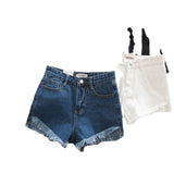 Denim Shorts Women's 2024 New Outdoor Korean Style Slimming High Waist Student Loose Raw Hem Candy Color Tassel Hot Pants