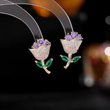 2025 S925 silver needle niche temperament sweet and fresh temperament earrings micro-inlay craftsmanship color zircon rose stud earrings women