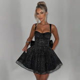 2025 Popular, ,  New new women's slim-fit dress, suspender tube top, bright silk bow slim-fit A-shaped skirt