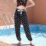 greatnfb Summer Women's Cotton Silk Thin Bloomers Adult Anti Mosquito Pants Beach Pants Artificial Cotton Casual Loose Tappered Pajama Pants