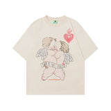2025 T1070 2025n Street Tide 2025 Summer Retro Trend Cartoon Elements Angel Design Men's Loose Short Sleeve T-Shirt