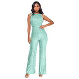 popular fashion New women's sleeveless round neck slim onesie ebay temperament high waist sequined jumpsuit wholesale