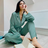 GREATNFB 2025 2021 autumn and winter  pajamas comfortable and casual long-sleeved suit collar contrasting trousers women's loungewear satin suit