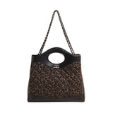 GREATNFB 2025 Rhombus chain bag women's large-capacity popular new casual messenger bag fashionable portable leopard print commuter tote bag