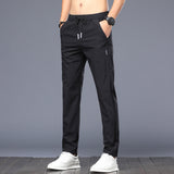 GREATNFB Summer Thin Casual Pants Men's Straight Slim Stretch Ice Silk Sports Men's Pants Non-Ironing Smooth Korean Fashion Trousers