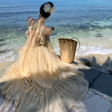 2025 Super fairy seaside vacation dress women's summer halter suspender long dress high atmosphere travel photo fairy dress