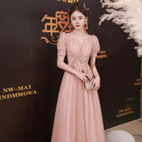 Lotus Root Pink Long Banquet Evening Dress Women's Summer Birthday Party Dress Dress Temperament Student Art Exam Performance Clothing