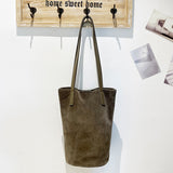 2025 Niche design leather bag women's  new suede splicing leather bucket bag large capacity shoulder tote bag