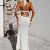 GREATNFB 2025 's new knitted hollow dress suspender strap splicing long dress vacation beach dress