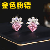 2025 S925 silver needle earrings, simple and versatile temperament earrings, self-sold by the manufacturer, super flash square zircon stud earrings.