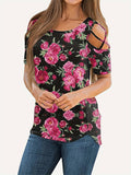 GREATNFB  Summer New Top Women's  Hot Sale plus Size Women's T-shirt Slim Slimming Flower Print off-Shoulder Short T-shirt