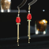 2025 New Dongdaemun Fashion New Earrings Internet celebrity temperament Long modified face Tulip flower fringed earrings
