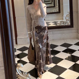 2025 Velvet flower beads heavy industry high waist skirt women's winter simple retro versatile A word