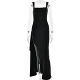 2025 INS style women's evening dress fashionable and sexy suspender dress, New new backless high split dress