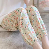 greatnfb Summer Women's Cotton Silk Thin Bloomers Adult Anti Mosquito Pants Beach Pants Artificial Cotton Casual Loose Tappered Pajama Pants