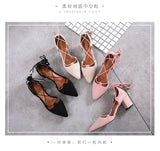 greatnfb [Non-in Stock]  Summer Fashion Tie High Heels Women's Pointed-Toe Chunky Heel Shoes Cross Strap Roman Cool