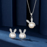 2025 New Natal Year of the Rabbit Necklace Light Luxury Premium Clavicle Chain Freshwater Pearl Rabbit Stud Earrings Jewelry Set