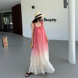 2025 Yunnan Lijiang travel photo beach skirt Sanya vacation suspender dress pink gradual change chiffon dress super fairy
