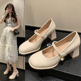 greatnfb Mary Jane Women's Shoes  New Fairy Chunky Heel High Heels Small Leather Shoes Pumps Women's Every Night Shoes Generation