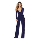 New solid color Korean velvet deep V jumpsuit Popular trade independent station long sleeve high waist wide leg jumpsuit women