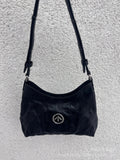 Grotto Same Style Gender-Free Black Stone Hobo Vegetable Tanned Pleated Leather All-Match Shoulder Crossbody Soft Bag