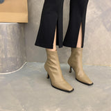 2025  Skinny boots women's thin heel square elastic boots children's popular new autumn and winter short boots women's high heel medium tube single boots