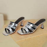 Fashion High Heel Slippers Women's Summer Outdoor Wear  New Style Silver Stiletto Heel Slippers Square Toe Fashion Sandals