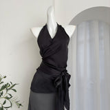 2025 summer new Rio Gallery  collar sleeveless neck strap leak back vest top + fishtail skirt