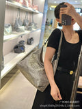 Grotto Same Style Gender-Free Black Stone Hobo Vegetable Tanned Pleated Leather All-Match Shoulder Crossbody Soft Bag