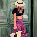 GREATNFB Summer New Women's Printed Skirt Holiday Long Skirt Bohemian Swing Skirt