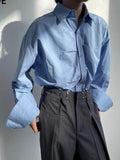 2025 2025 trendy brand casual niche design loose and elegant shirt men's and women's irregular pleated long-sleeved versatile shirt