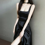 2025 Engagement birthday party dress dress high-end light luxury niche Hepburn style long black suspender dress women