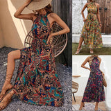 In Stock Hot Trade European and American Women's Clothing   Summer New Graceful and Fashionable High Waist Bohemian Dress